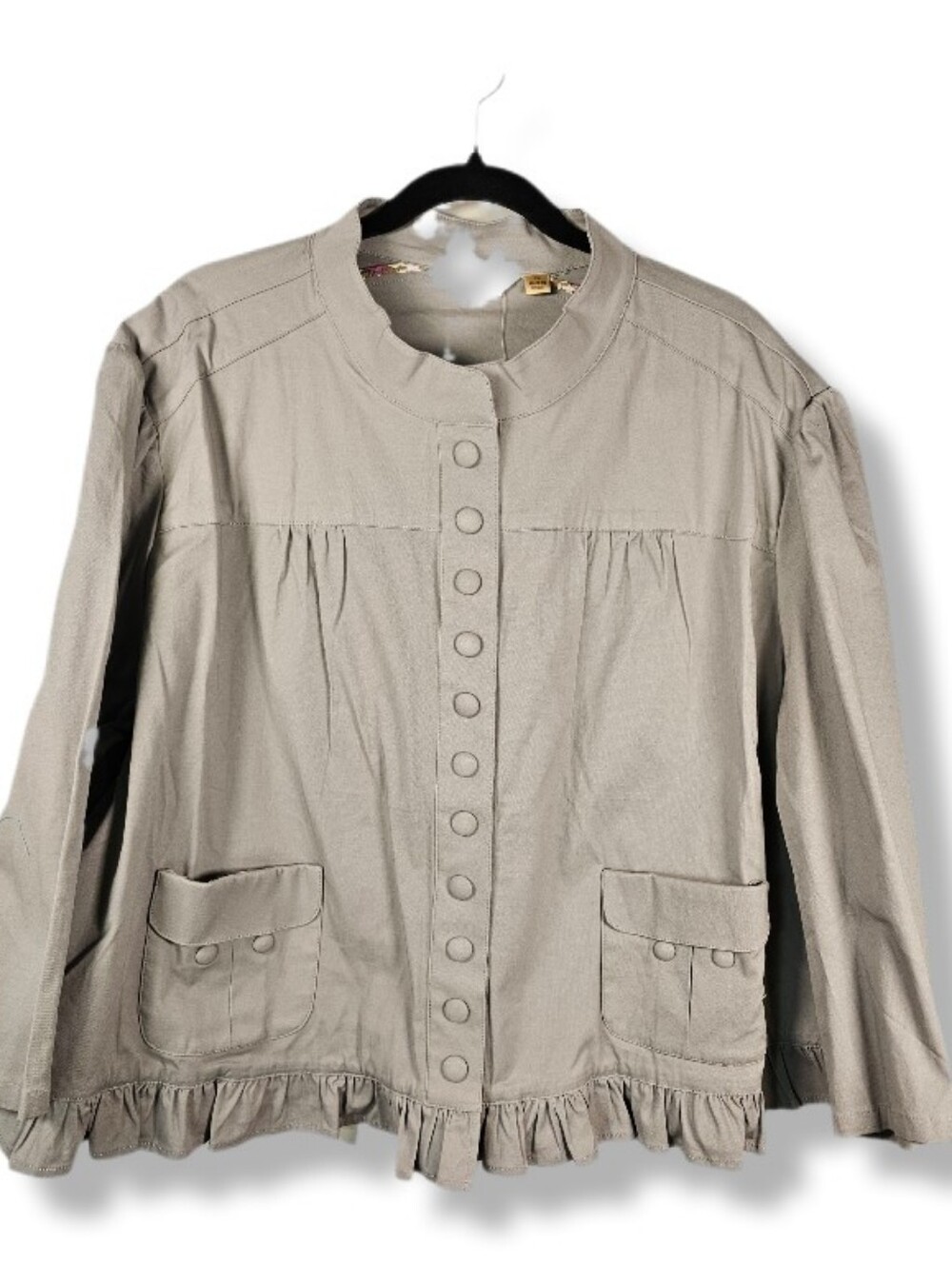 Motto Gray Snap Front 3/4 Sleeve Ruffle Hem Blouse Women's 3X NWOT Workwear